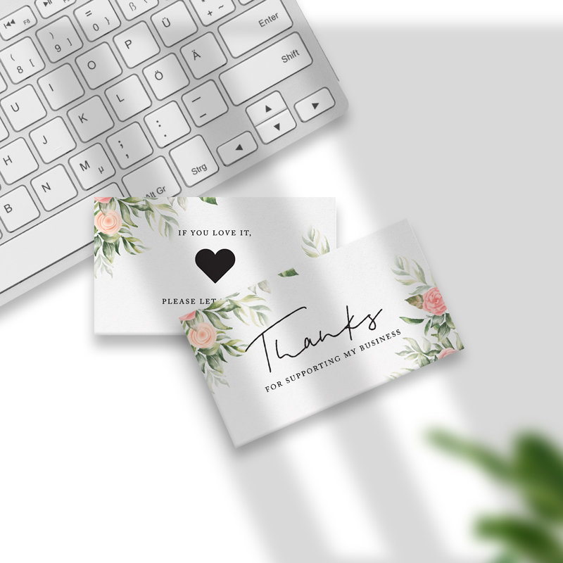 «Thank You For Supporting My Small Business», ivoire et fleurs roses, paquet de 100, 2 x 3,5 po