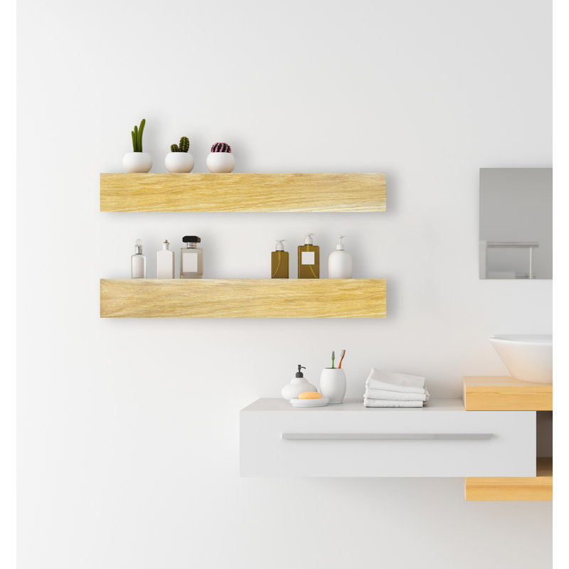 Emerald Lee 2 Piece Oak Floating Shelf, Natural, 6" H x 33" W x 5" D