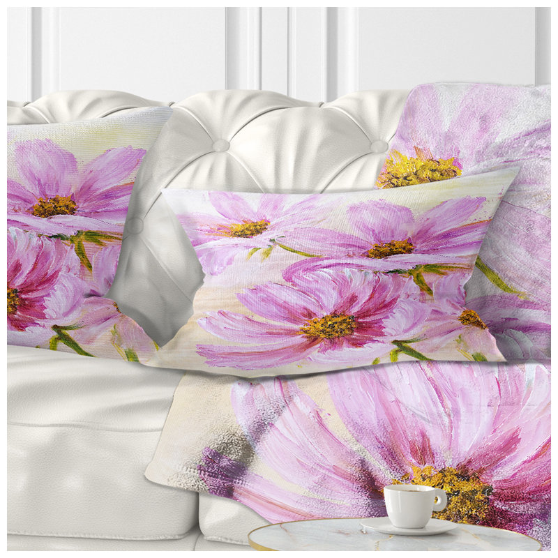 Blooming Pink Cosmos Flowers - Coussin imprimé floral, 12 po x 20 po, Coussin lombaire