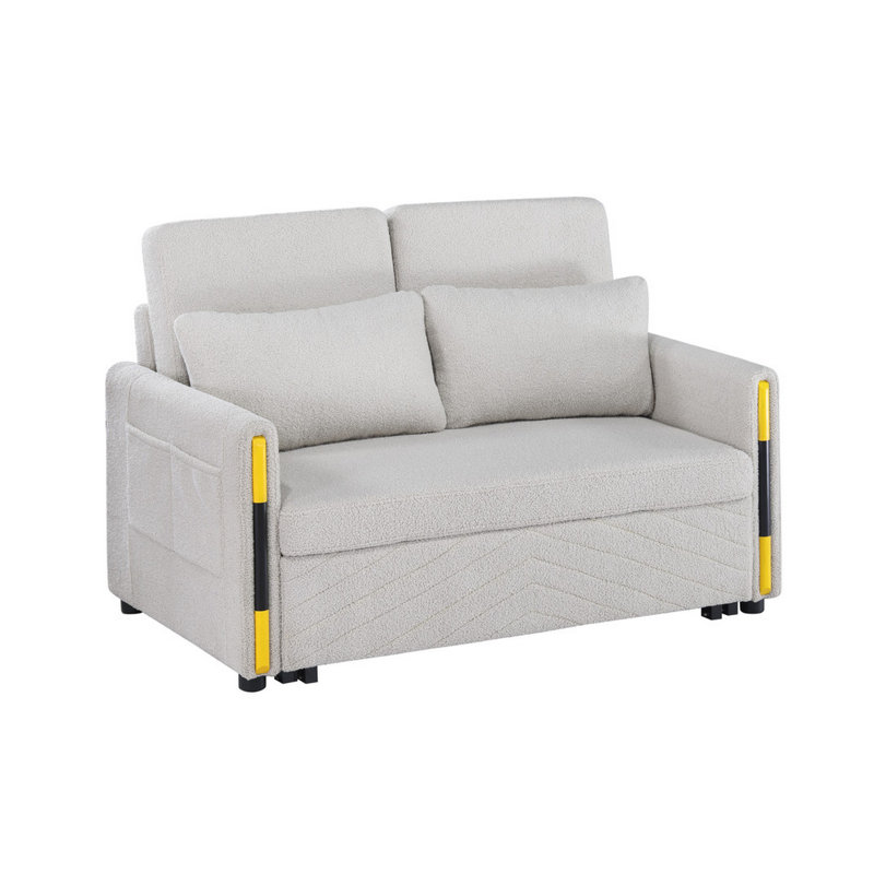 Sconiers 55.5'' Velvet Convertible Sofa, Beige Velvet