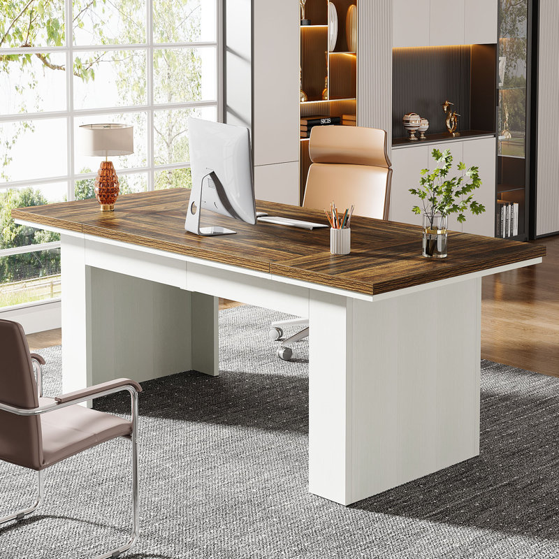 63" Brown White Executive Modern Large Computer Home Office Desk Study Writing Table