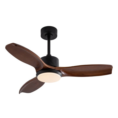 42" Wood Ceiling Fan with Lights Remote Control,Quiet DC Motor 3 Blade Ceiling Fans for Patio Living Room, Bedroom, Office,Indoor Outdoor(Black+Dark Walnut)