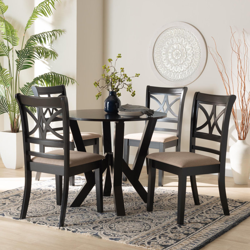 4 - Person Pedestal Dining Set, Beige/Dark Brown