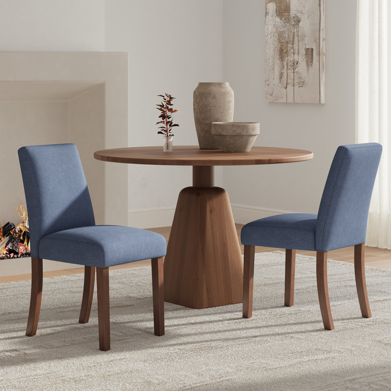 17.3'' Wide Modern Upholstered Fabric High Back Parsons Side Dining Chair with Solid Wood Legs, Blue