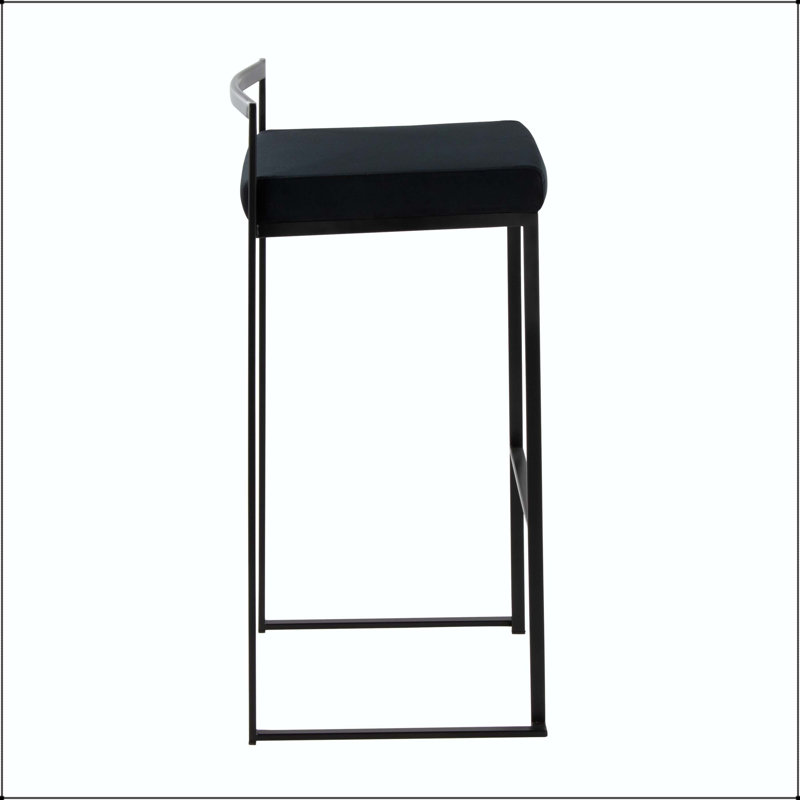 Tabouret de bar contemporain empilable en métal noir - ensemble de 2, Black, Noir / velours, 2