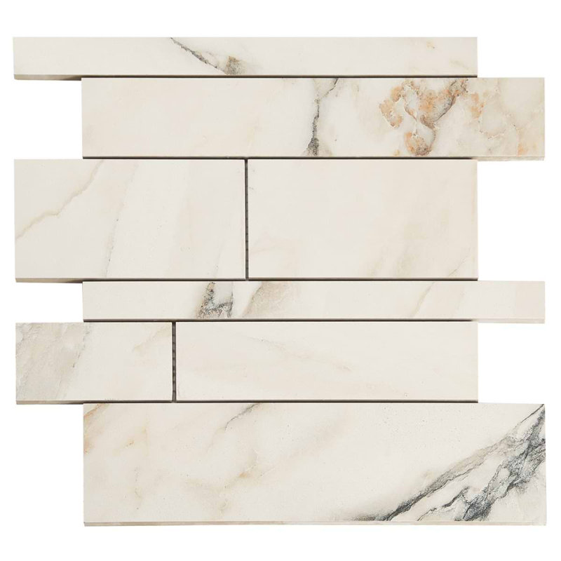 Dreamstone Railroad Porcelain Mosaic, Calacatta Rustico Matte