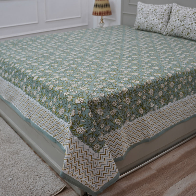 Fabdivine Pure Cotton Bedsheet Set – Handmade Bedsheet with Matching Pillow Covers – Premium Bedding, Mrignyani,