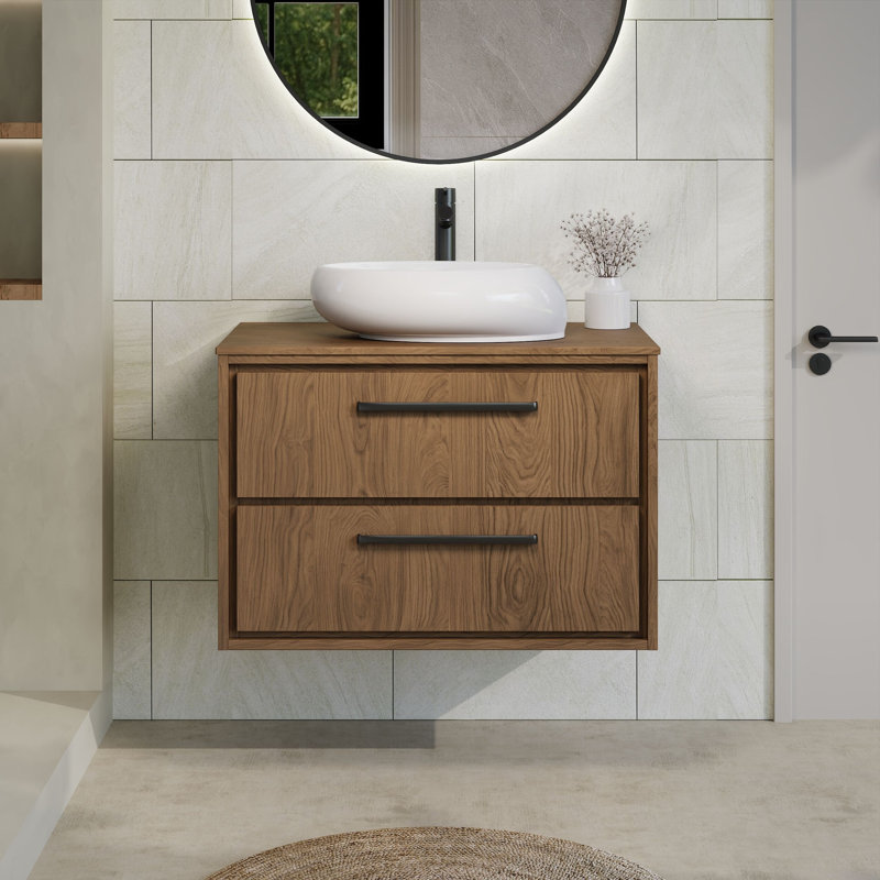 Hudson Reed Lille 800mm Antique Oak 2 Drawer Wall Hung Vanity Unit With Co-ordinating Worktop, Antique Oak