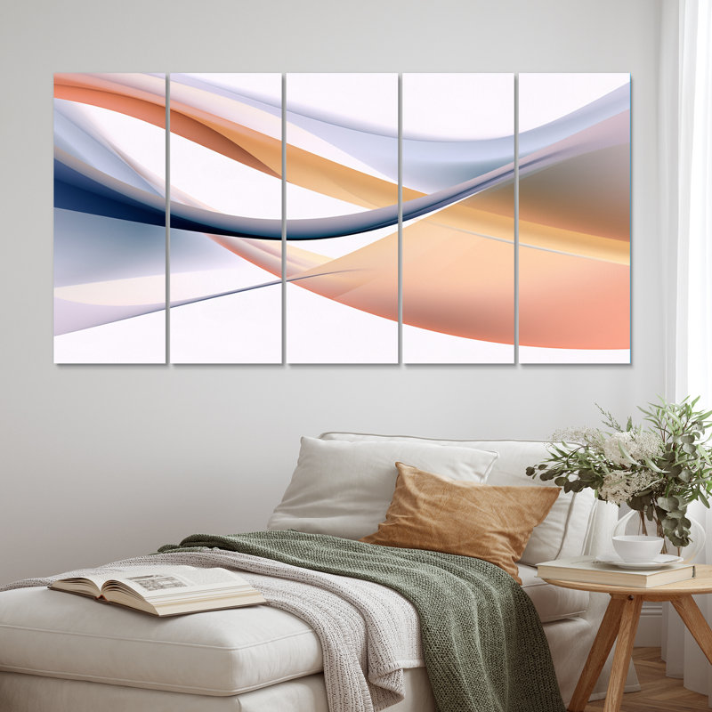 Orange bleu fractal ondulations VI - fractales, reproduction sur toile - 5 panneaux égaux