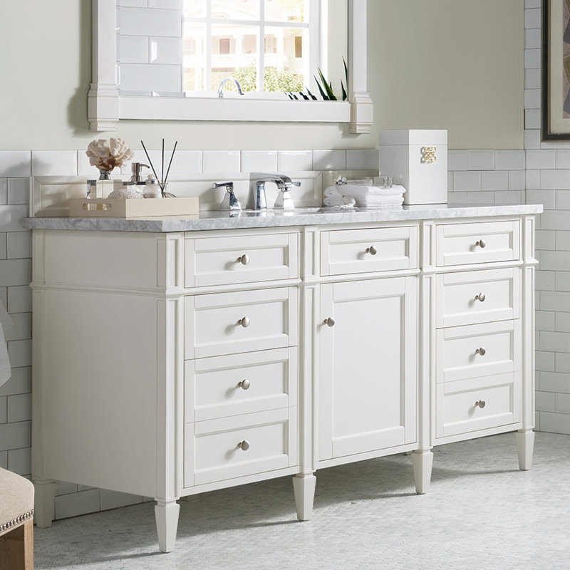 Brittany 60'' W Single Vanity, Carrara White, Saddle Brown, 8" Widespread