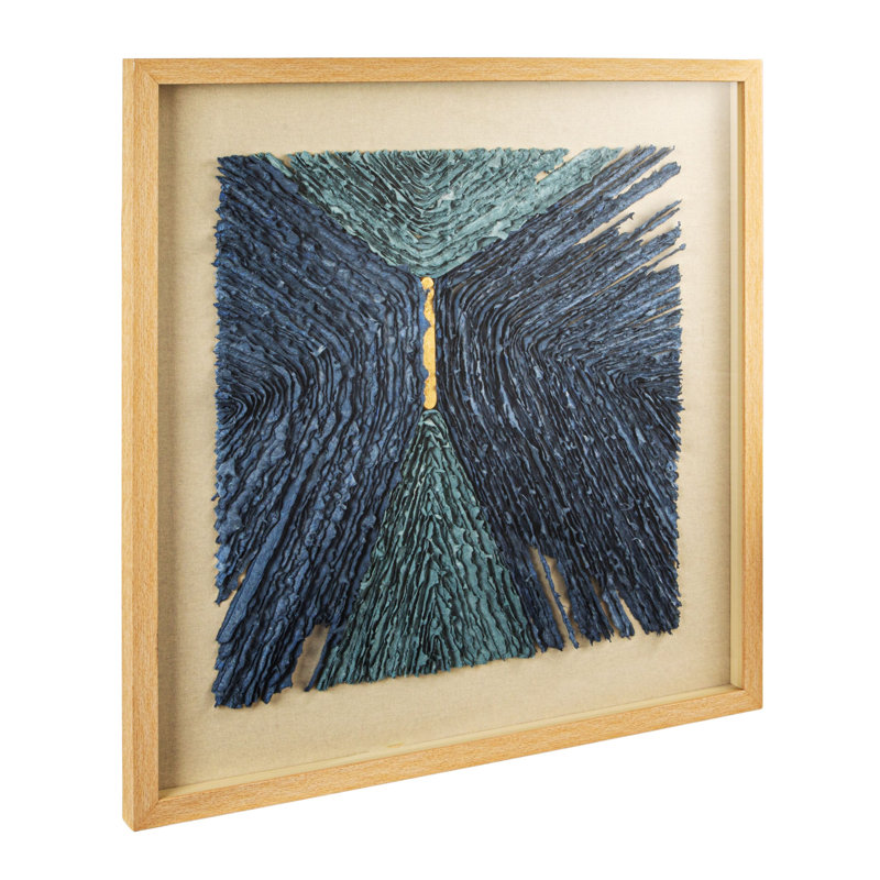 Boîte-cadre murale en bois et verre encadrée, bleu et brun clair