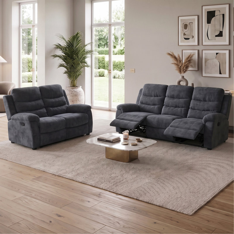 Ensemble de canapés relax manuels 2 pièces, canapé 3 places + causeuse 2 places, gris foncé