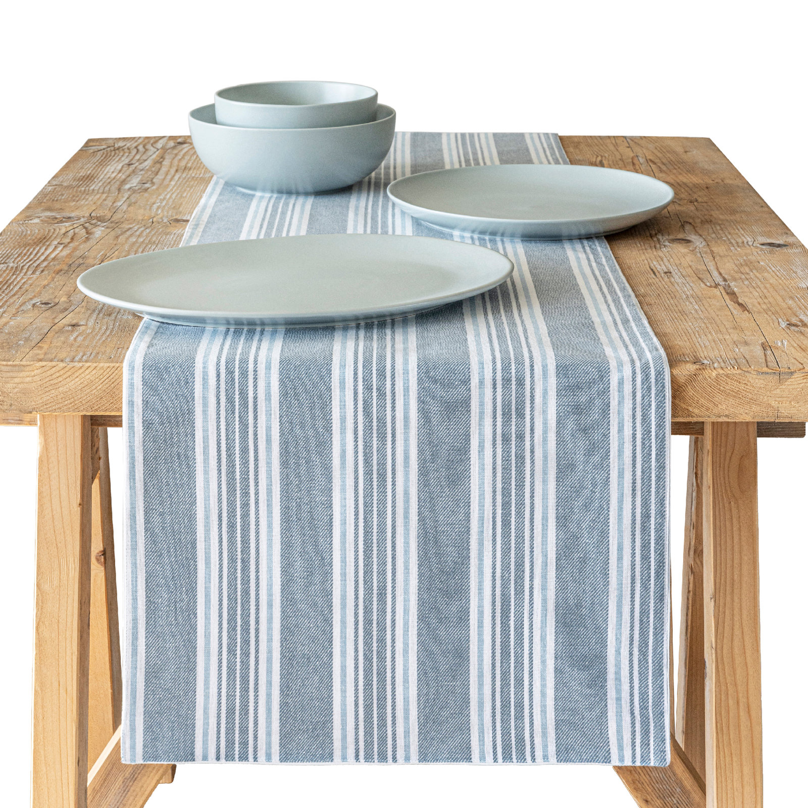 over&back Woven Striped Table Runner, 18" W x 90" L, Blue/White