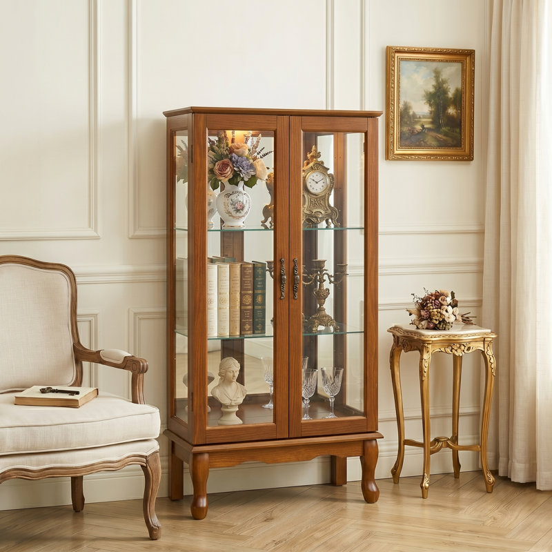 Vitrine de conception classique avec tablettes réglables en verre trempé, pour le salon