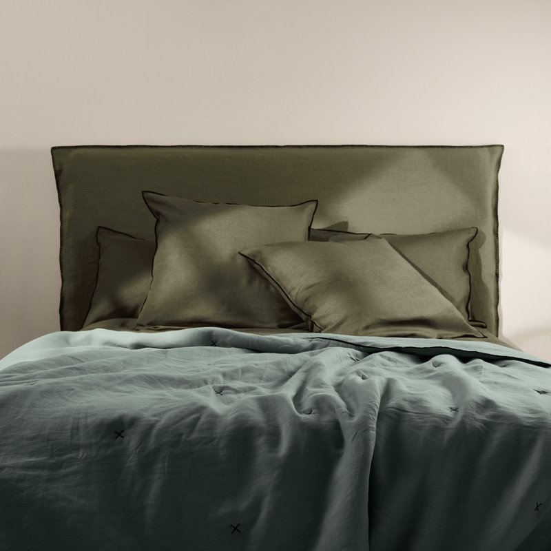 Carlina 100% Linen No Pattern Bedspread, W250 x L280cm, Battle Green