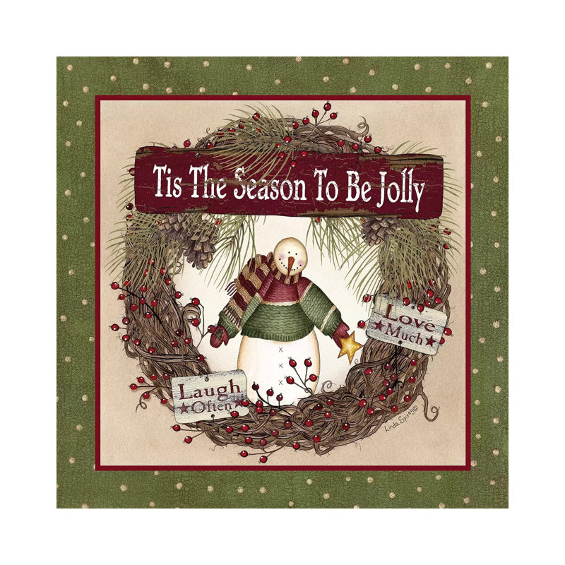 Snowman Christmas Wreath by Lori Deiter - Wrapped Canvas Gallery-Wrapped Canvas, 93.98 cm H x 93.98 cm W x 1.91 cm D