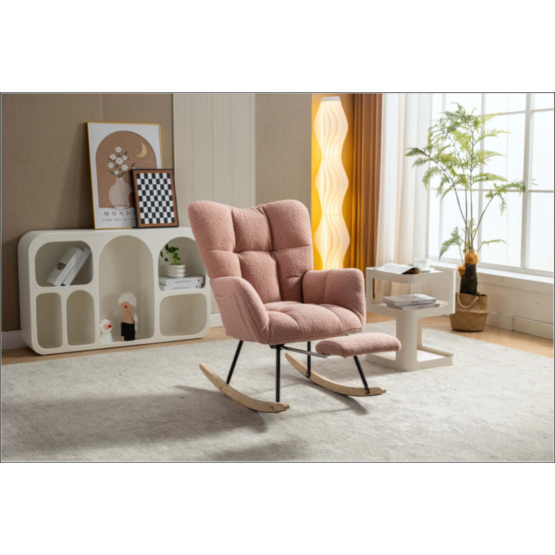 Chaise berçante en tissu Teddy, Rose