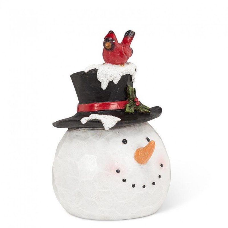 Snowman Head With Hat & Cardinal