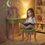 Ensemble de coiffeuse pour enfants avec miroir et tabouret, coiffeuse en bois avec motif papillon et fleur-1526363764