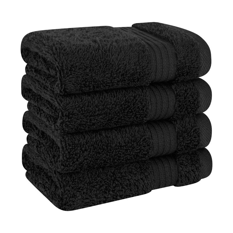 Ensemble de débarbouillettes 100% coton turque, 4 pièces de chiffon doux et absorbant, Noir, noir, noir, noir
