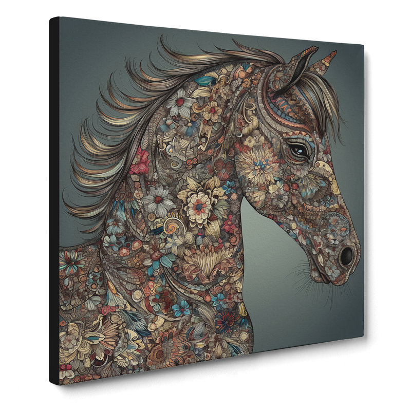 Horse Paisley Art No.1 - Wrapped Canvas, 50cm H x 50cm W x 3cm D