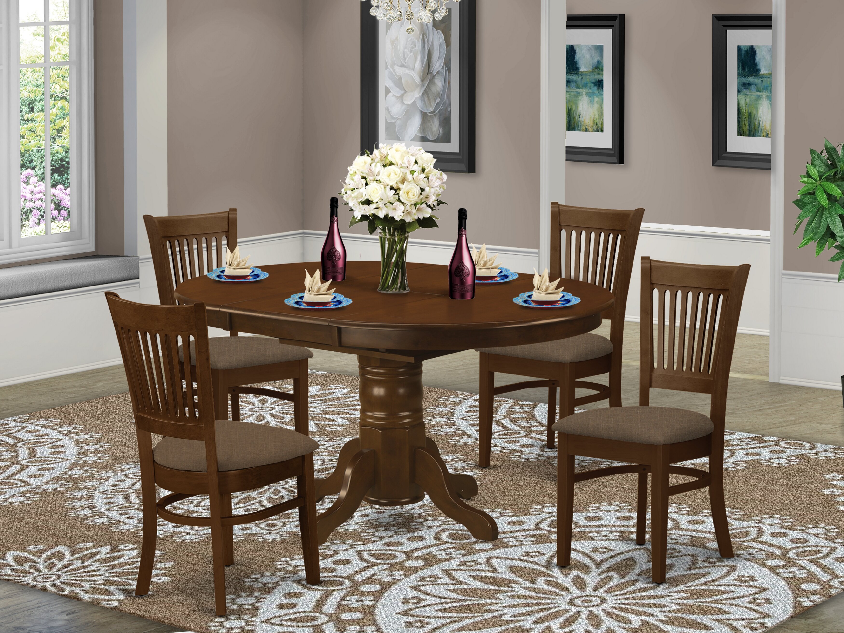 Charlton Home® Dufferin Butterfly Leaf Rubberwood Solid Wood Dining Set ...