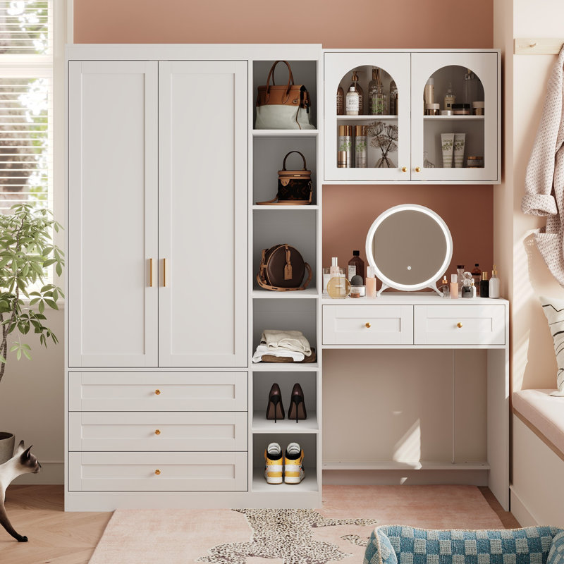 Modern Wardrobe With Dressing Table And Adjustable Light Mirror