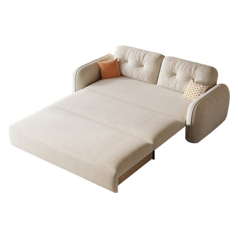 Canapé-lit standard en velours blanc avec coussins., 33.86"H*69.29"L*32.28"W