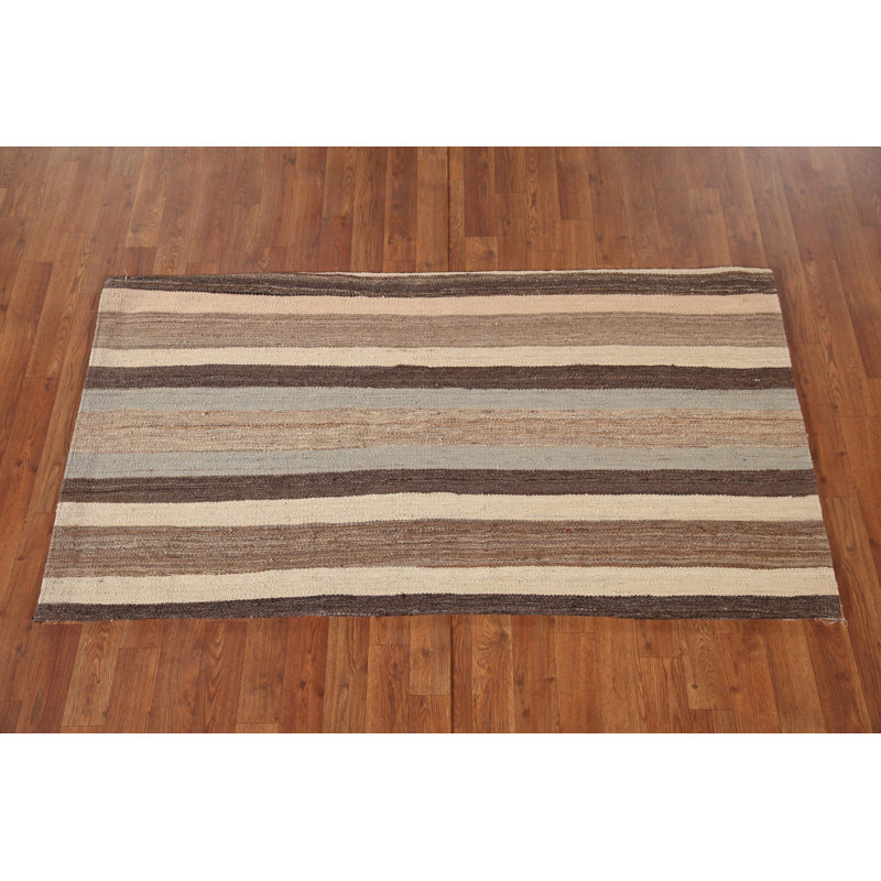 Tapis oriental rayé en laine Kilim 3 x 5