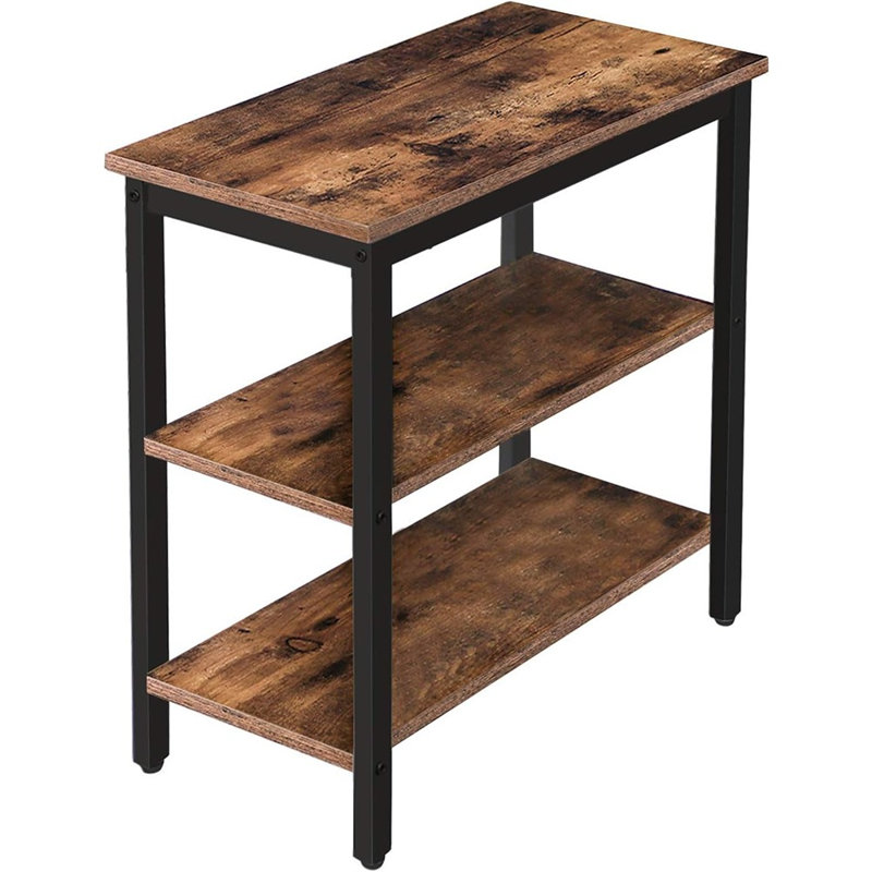 Table d'appoint rustique avec étagères de rangement à 3 niveaux, table de chevet étroite pour petits espaces, salon et chambre, style industriel brun et noir, montage facile