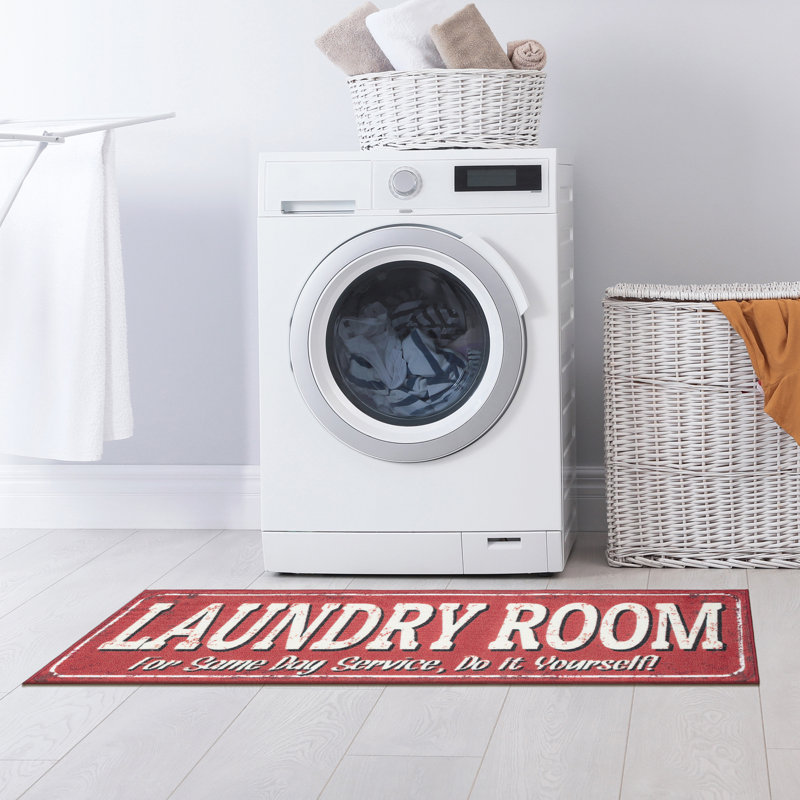 Machine Washable Non-Slip Rubberback Laundry Room Runner Rug, Red