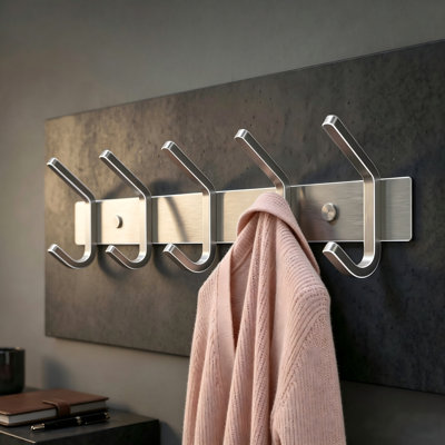 Wall-Mounted Coat Rack – Stainless Steel Hook Rail With Robust Heavy-Duty Hooks – Wall-Mounted Clothing Hanger For Entryway, Bathroom, Bedroom, Towel And Hat Storage Organizer