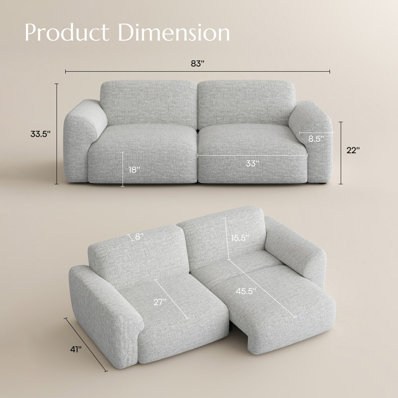 Canapé-lit de luxe 83 po avec causeuse crémeuse française avec télécommande, canapé-lit surdimensionné imperméable, escamotable à distance, tissu chenille résistant aux égratignures et aux animaux de compagnie, gris clair