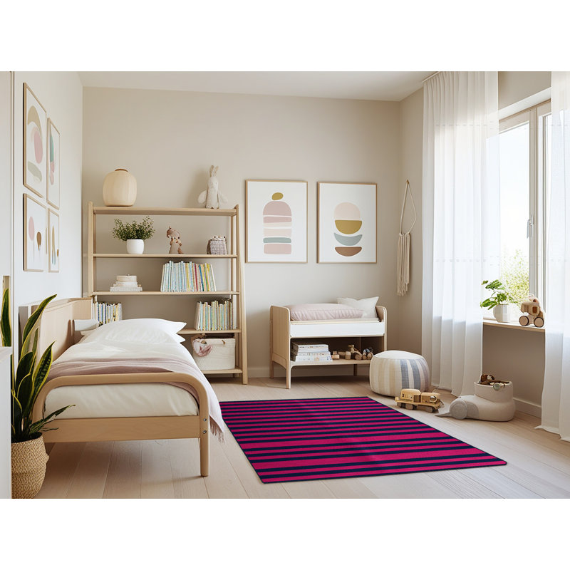 Machine Washable Horizontal Stripes Blue Area Rug