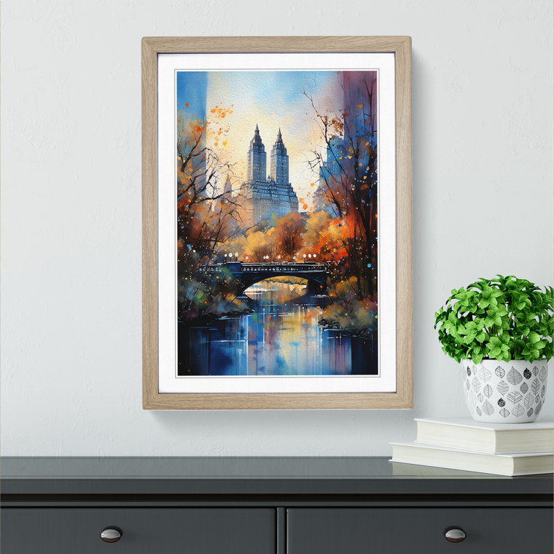 Central Park Symbolism - Single Picture Frame Print on Wood, Oak Framed, 46cm H x 34cm W x 2cm D