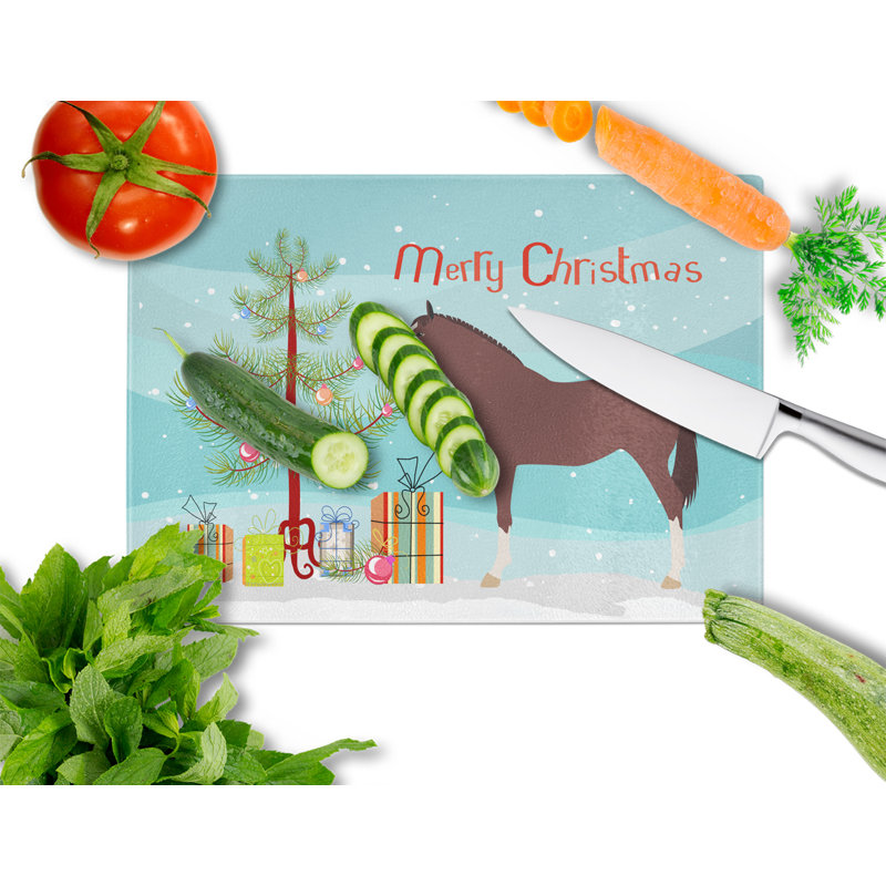 Caroline's Treasures Tempered Glass English Thoroughbred Horse Christmas Cutting Board
