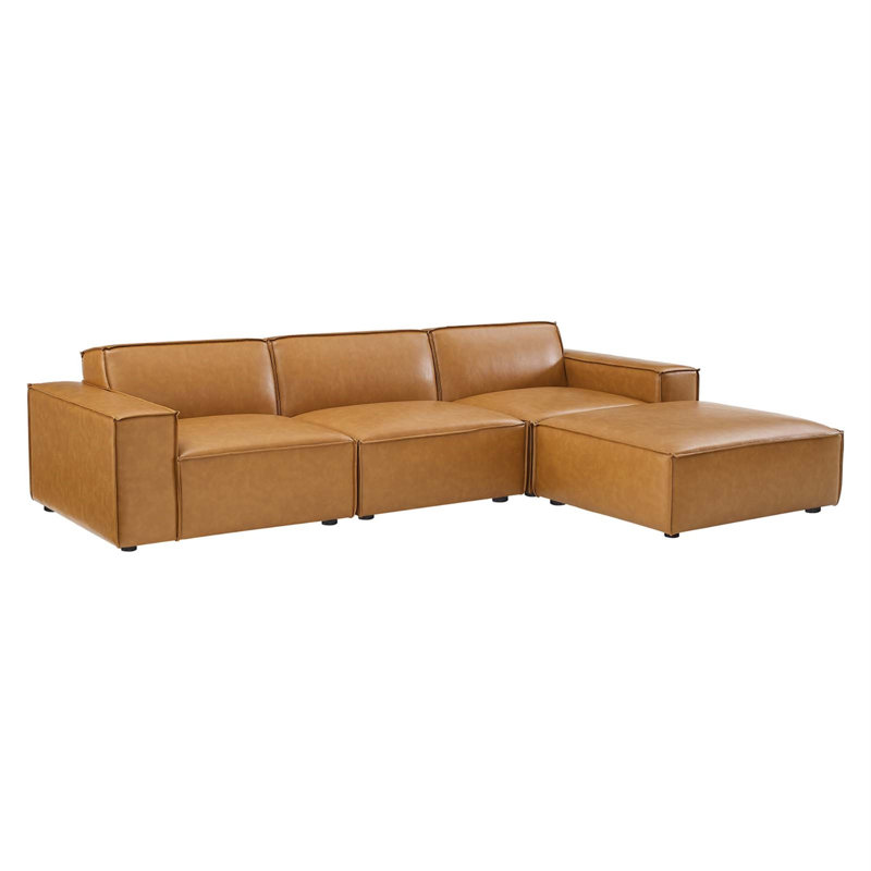 Restore 123.5 Wide Faux Leather Left Hand Facing Modular Corner Sectional with Ottoman