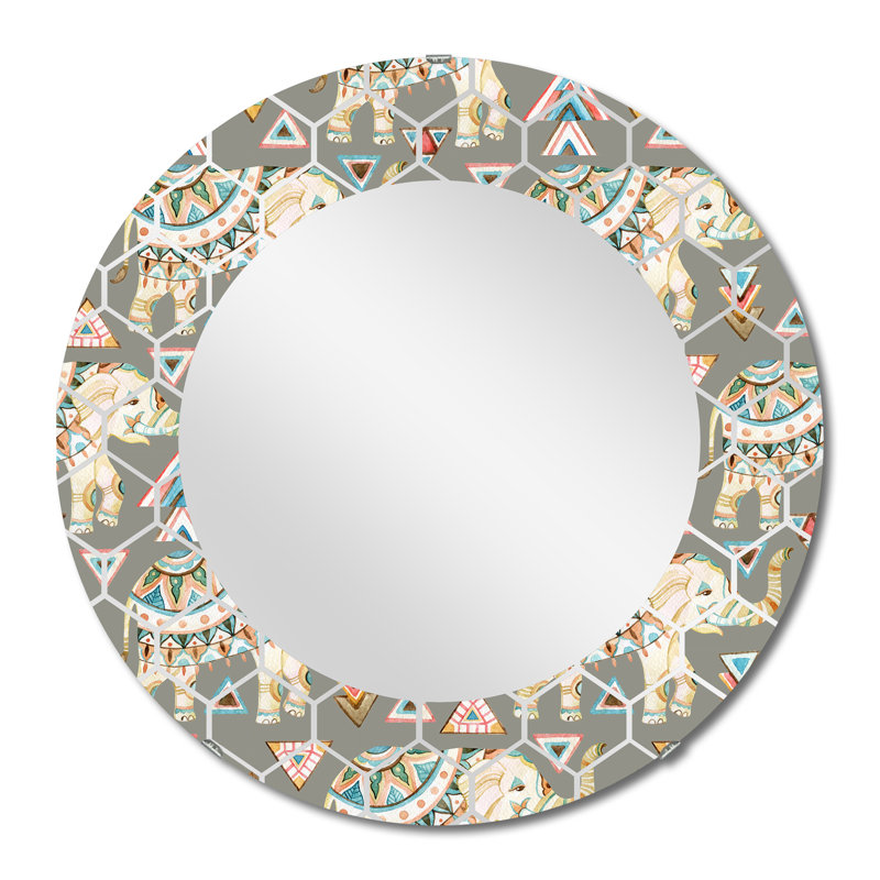 Éléphant indien tribal - miroir mural moderne, 24 po x 24 po