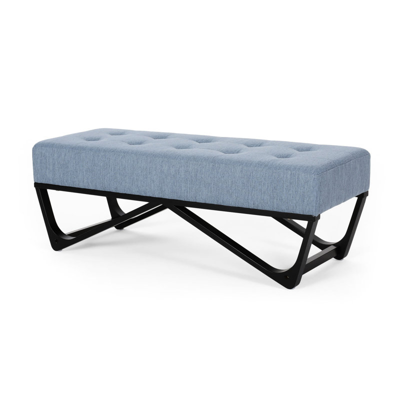 Modern Blue Bench With , 16.5" H X 46.65" W 17.5" D Waffle Stitch Seat,
