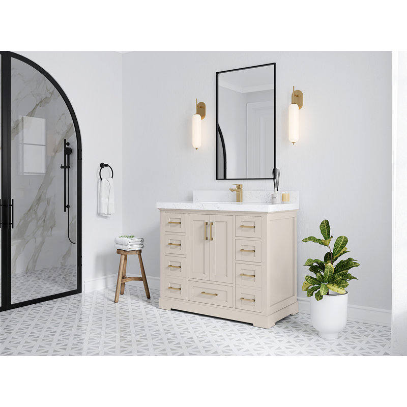 Boston 42 po X P 22 po Meuble-lavabo simple en D à grain fin avec quartz Calacatta Laza