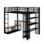 Lit mezzanine double en métal avec tablettes et garde-robe