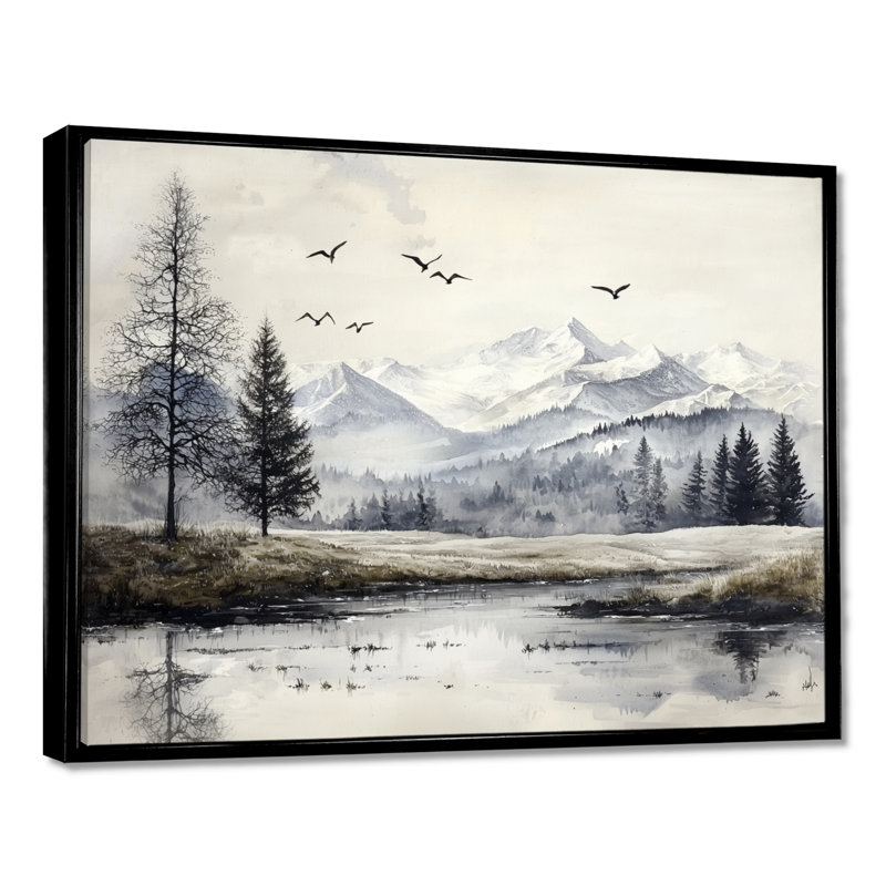 «Western Mountains Winter Charm I», impression de paysage de montagne, H 30 po x l 40 po, Noir
