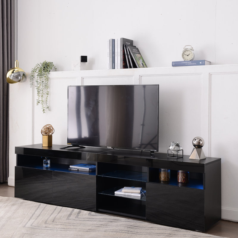 Meuble télé 70,8 po Calidora avec éclairage DEL USB et façade ultrabrillante Calidora
