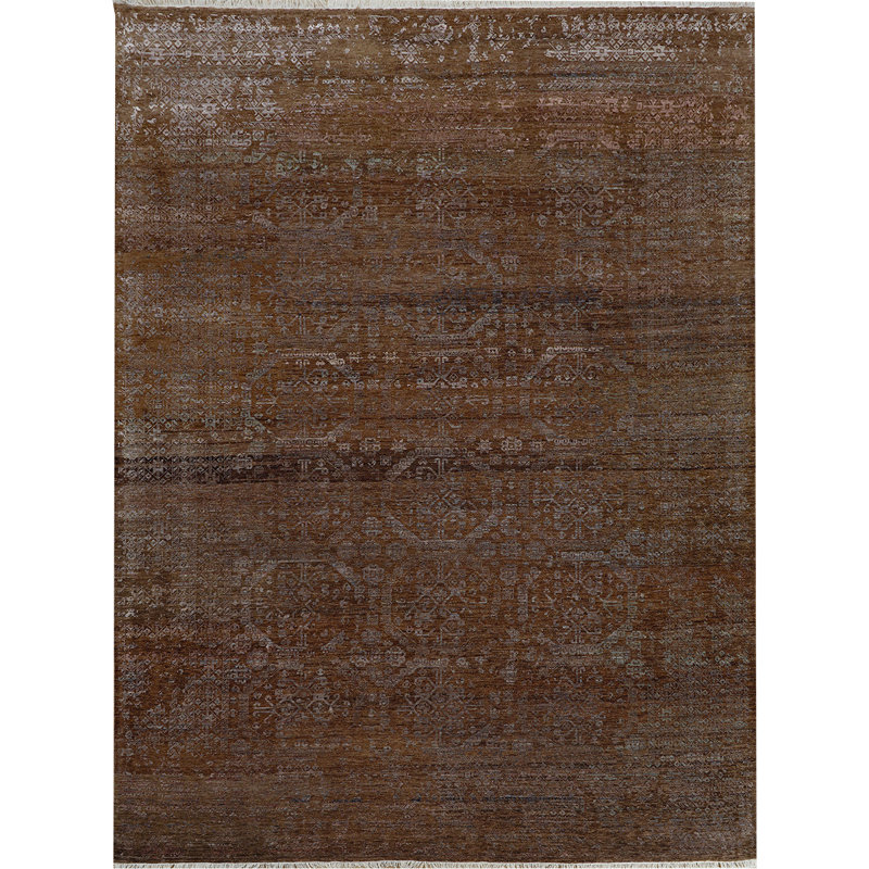 Tapis brun et multicolore noué à la main de haute qualité, Rectangle 10 pi x 14 pi