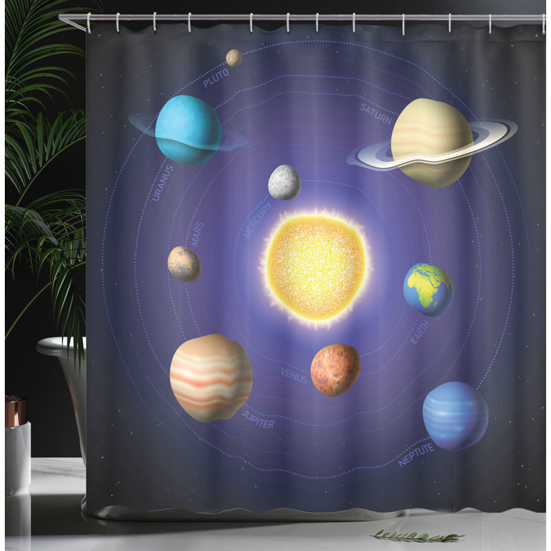 Rideau de douche simple avec système solaire avec planètes Marley, L 69 po x L 70 po