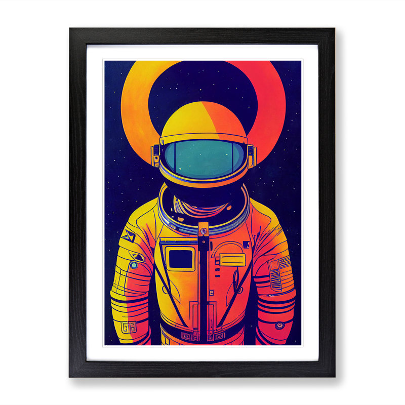 Astronaut Pop Art No.5 1 Piece Single Picture Frame Wall Art, 46cm H x 34cm W x 2cm D, Black Framed