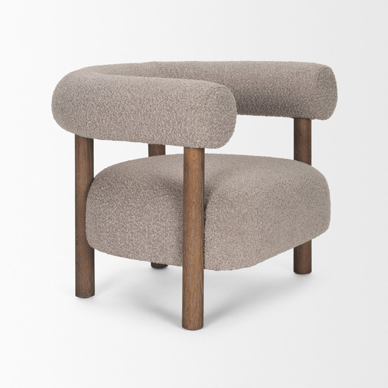 Fauteuil demi-tonneau moderne Shaela Boucle, Mélange de polyester gruau, Naturel