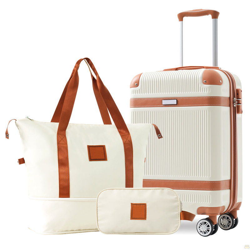 Ensemble de 3 valises Hardshell, valise de cabine 20 pouces avec roulettes, verrou TSA, ABS léger et durable pour le voyage, crème