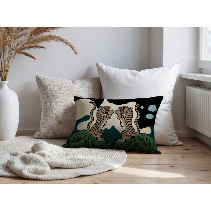 Oreiller rectangulaire réversible intérieur / extérieur Mikro Tiger, Émeraude, H 20 po x l 14 po
