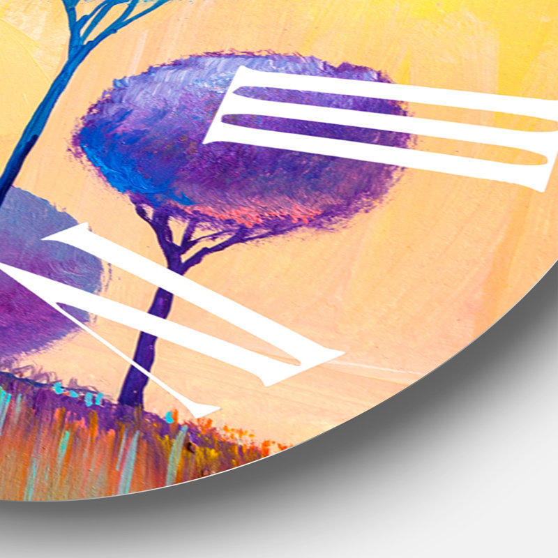 Horloge murale colorée avec arbres décoratifs colorés, Surdimensionné